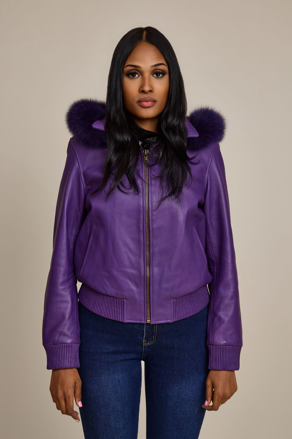 Women's BB Jacket With Premium Fox Fur Hood [Purple]
