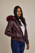 Women's BB Jacket With Premium Fox Fur Hood [Burgundy]