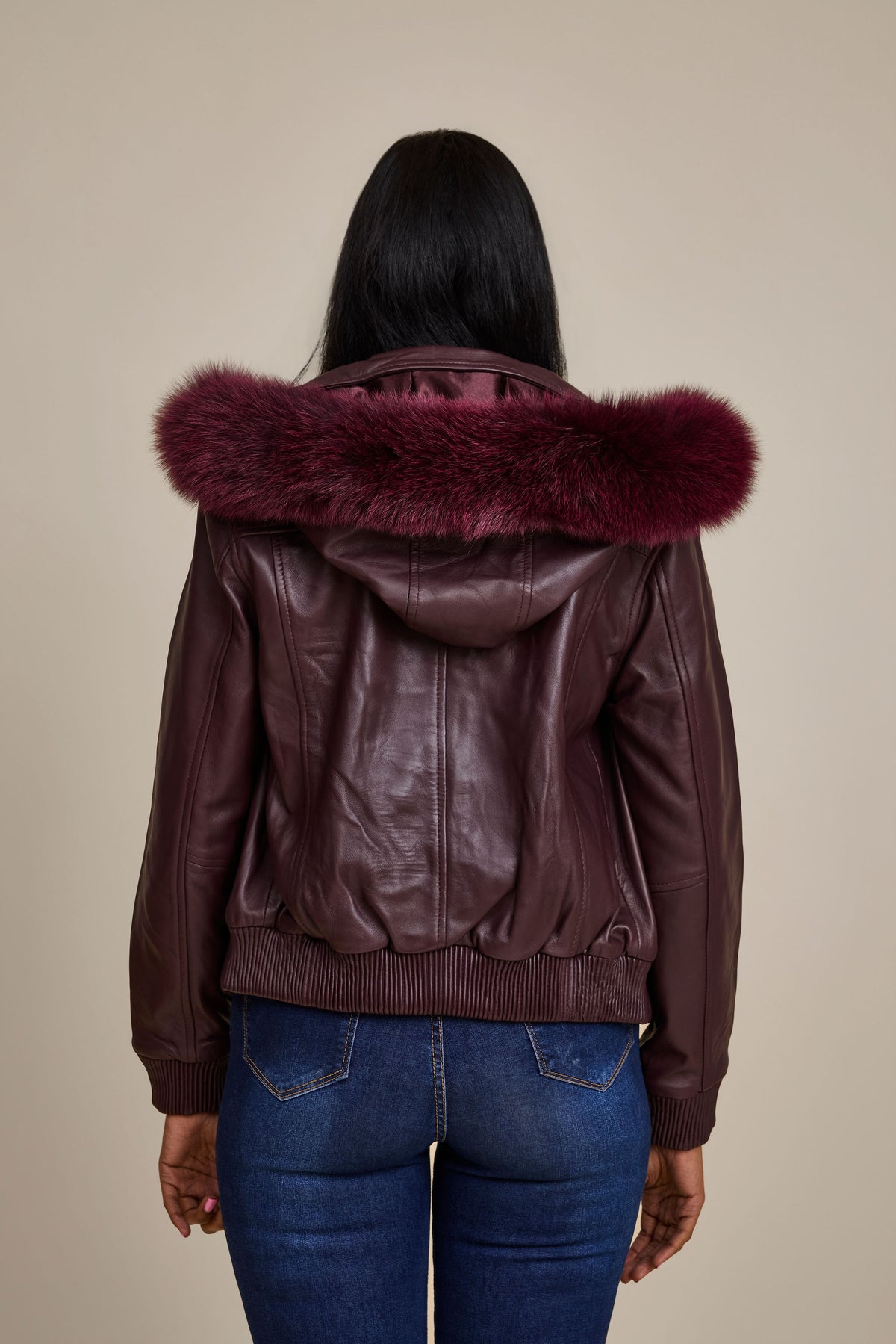 Women's BB Jacket With Premium Fox Fur Hood [Burgundy]