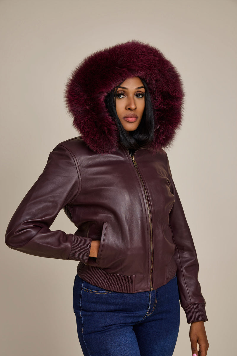 Women's BB Jacket With Premium Fox Fur Hood [Burgundy]