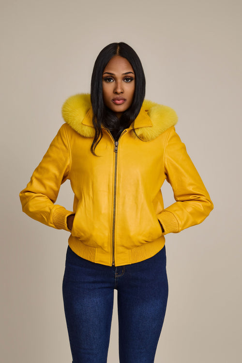 Women's BB Jacket With Premium Fox Fur Hood [Yellow]