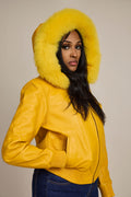 Women's BB Jacket With Premium Fox Fur Hood [Yellow]