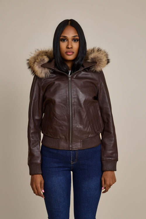 Women's BB Jacket With Premium Raccoon Fur Hood [Chocolate]