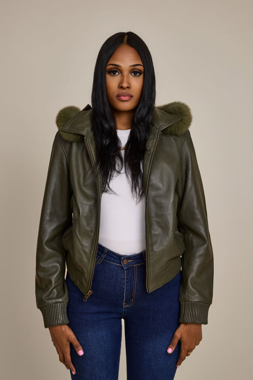 Women's BB Jacket With Premium Fox Fur Hood [Olive/Olive Fox]