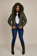 Women's BB Jacket With Premium Fox Fur Hood [Olive/Olive Fox]