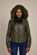 Women's BB Jacket With Premium Fox Fur Hood [Olive/Olive Fox]