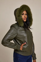 Women's BB Jacket With Premium Fox Fur Hood [Olive/Olive Fox]