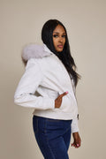 Women's BB Jacket With Premium Fox Fur Hood [White]