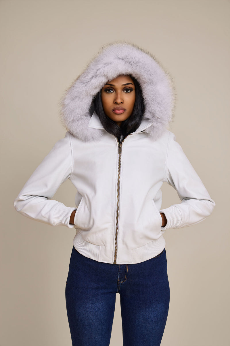 Women's BB Jacket With Premium Fox Fur Hood [White]