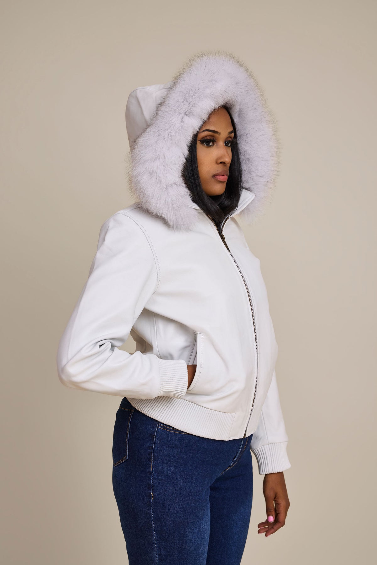 Women's BB Jacket With Premium Fox Fur Hood [White]