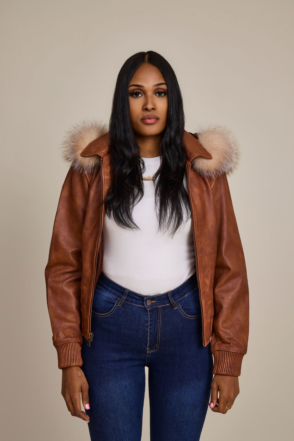 Women's BB Jacket With Premium Fox Fur Hood [Caramel Crunch]