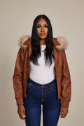 Women's BB Jacket With Premium Fox Fur Hood [Caramel Crunch]