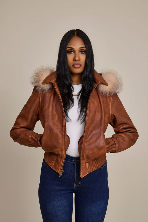 Women's BB Jacket With Premium Fox Fur Hood [Caramel Crunch]