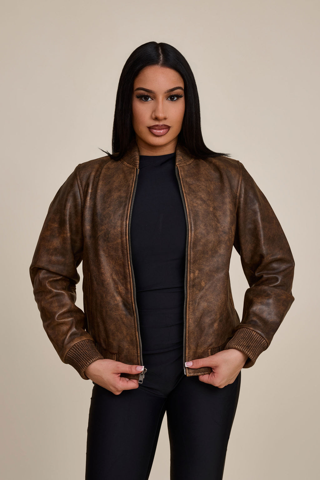 Women's BB Leather Jacket [Antique Brown]