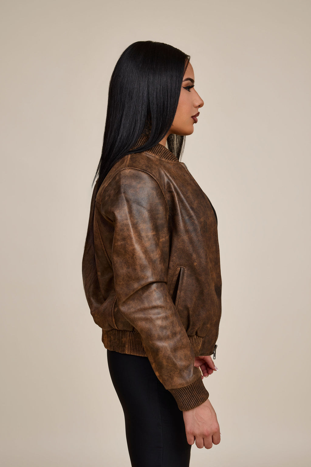 Women's BB Leather Jacket [Antique Brown]