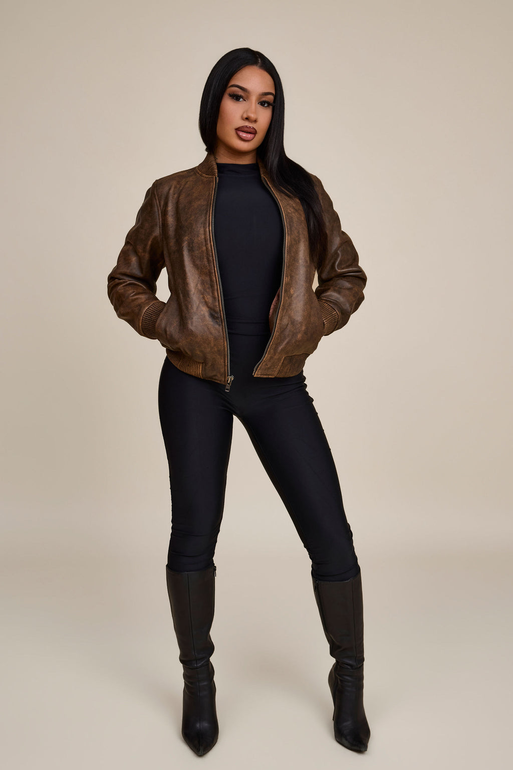 Women's BB Leather Jacket [Antique Brown]