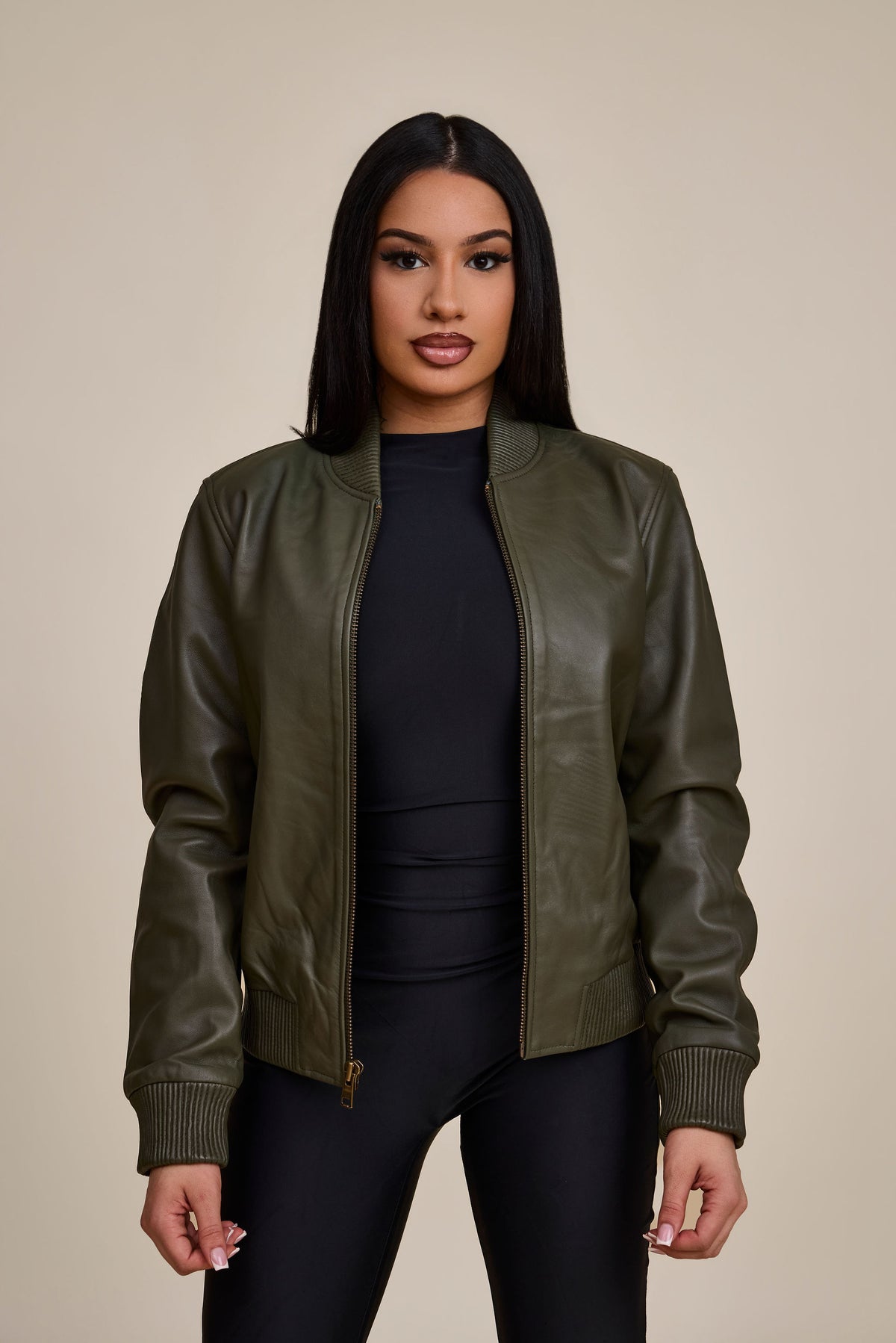 Women's BB Leather Jacket [Olive]