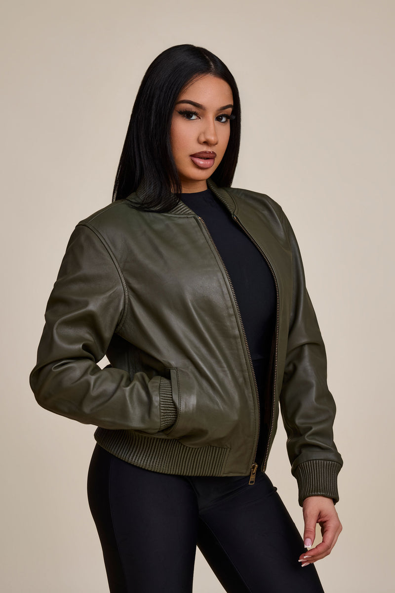 Women's BB Leather Jacket [Olive]