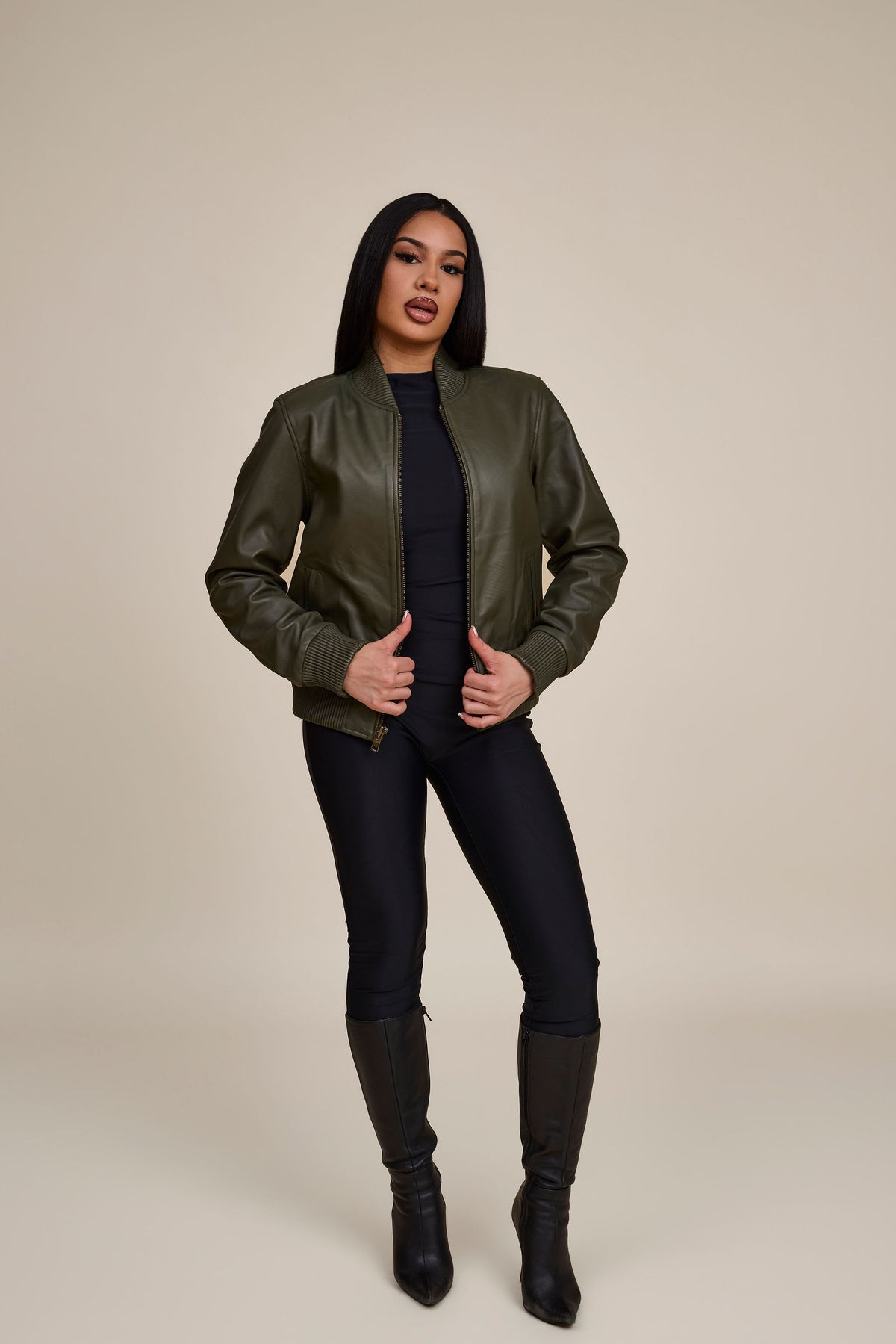 Women's BB Leather Jacket [Olive]
