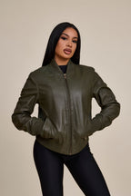 Women's BB Leather Jacket [Olive]