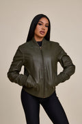 Women's BB Leather Jacket [Olive]