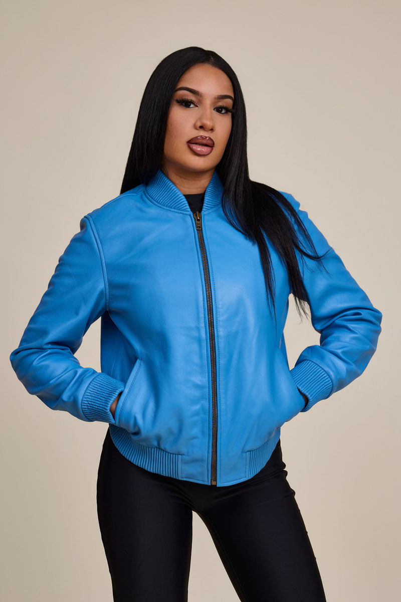 Women's BB Leather Jacket [Baby Blue]