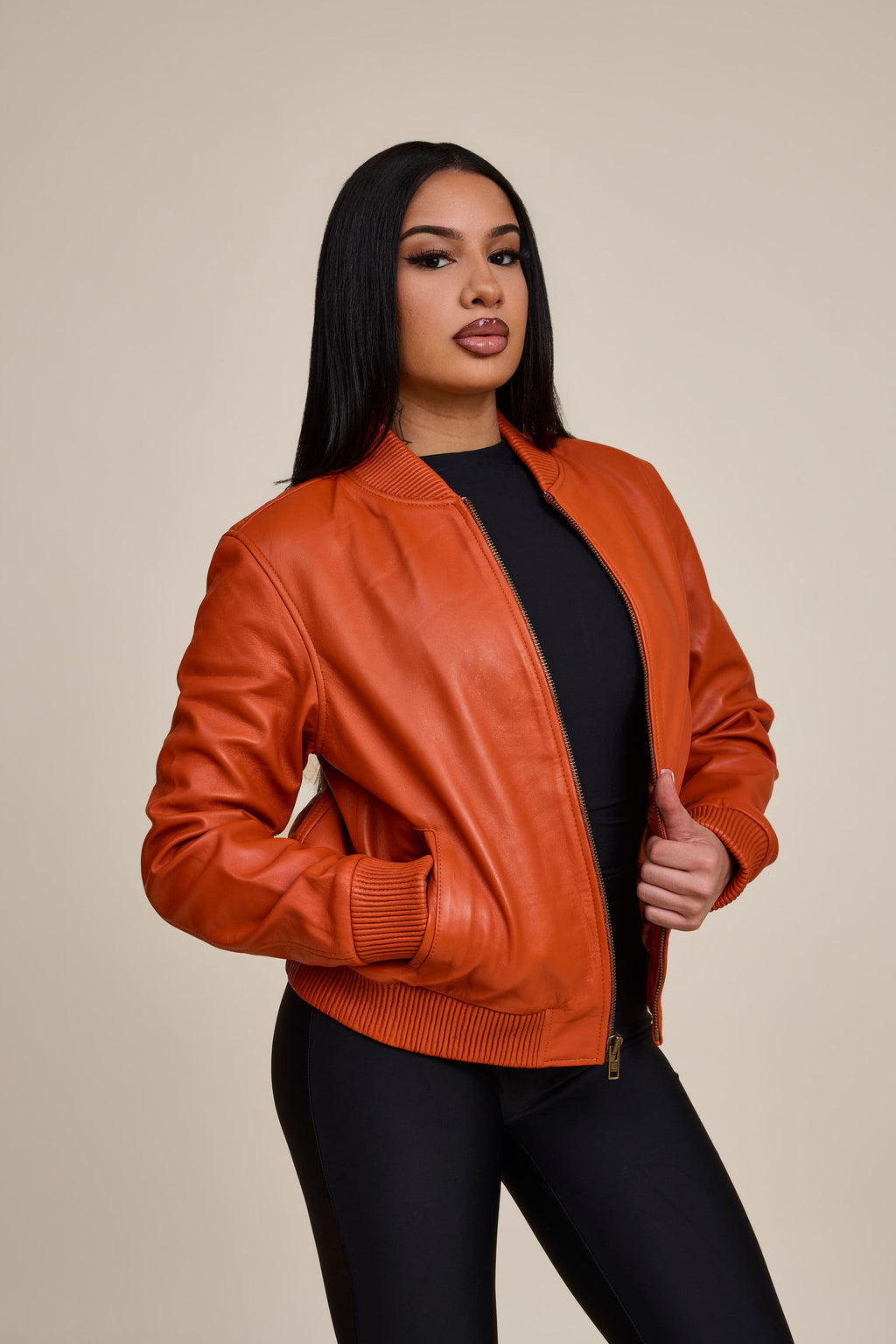Women's BB Leather Jacket [Orange]