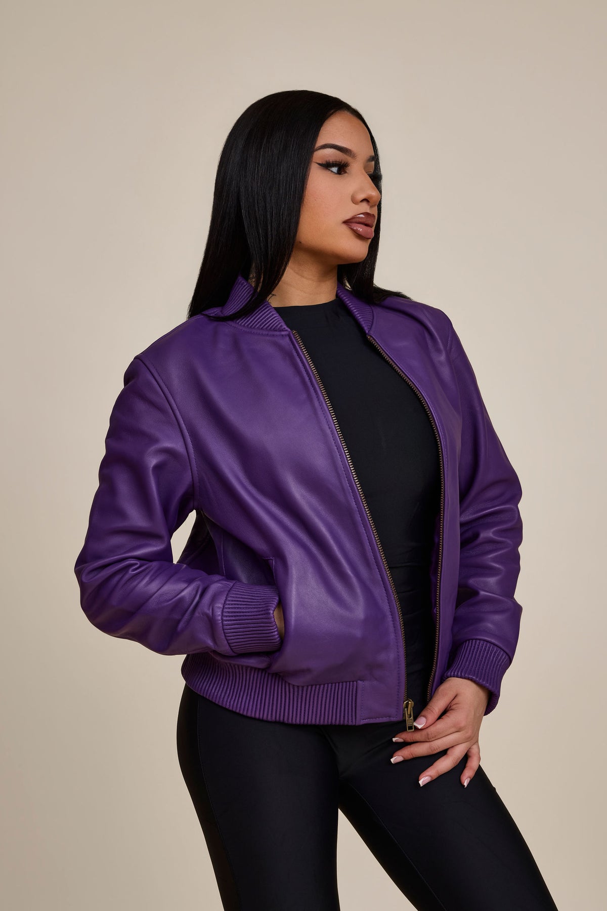 Women's BB Leather Jacket [Purple]
