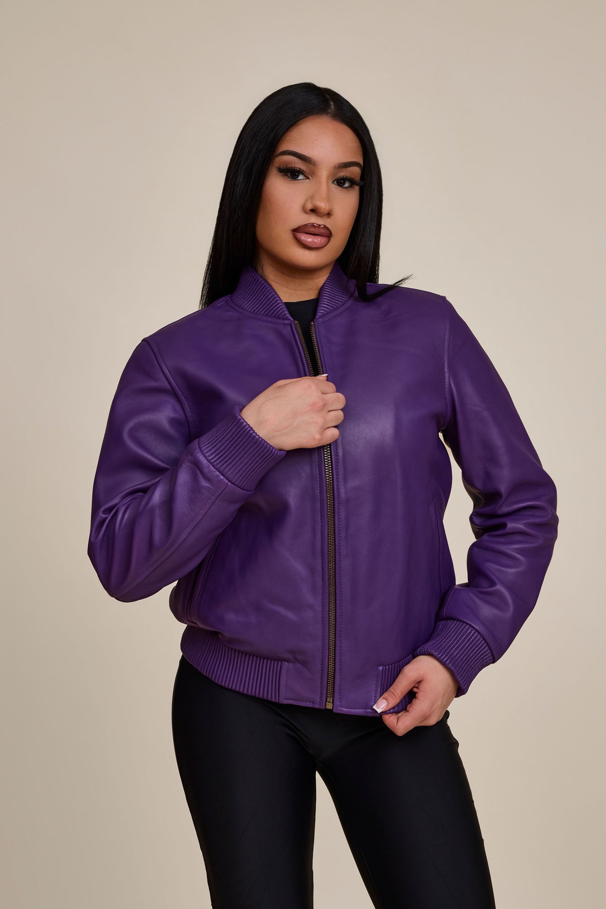 Women's BB Leather Jacket [Purple]