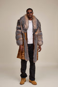 Men's Frank Mink Trench With Fox Collar [Whiskey/Crystal]