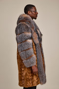 Men's Frank Mink Trench With Fox Collar [Whiskey/Crystal]