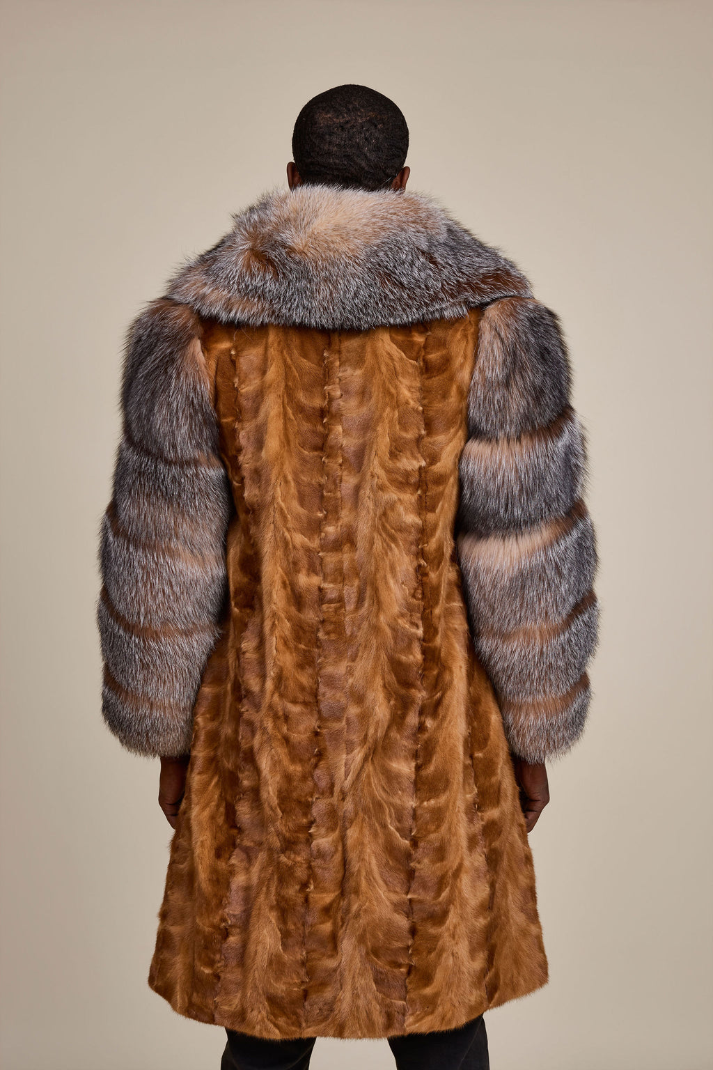 Men's Frank Mink Trench With Fox Collar [Whiskey/Crystal]