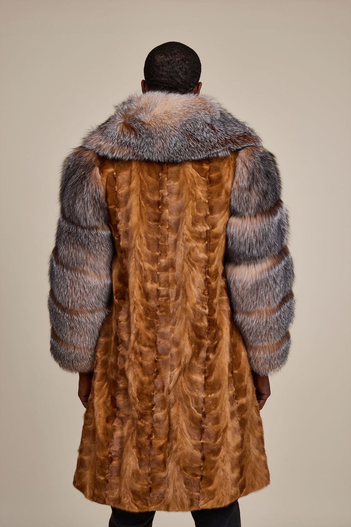 Men's Frank Mink Trench With Fox Collar [Whiskey/Crystal]