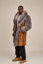 Men's Frank Mink Trench With Fox Collar [Whiskey/Crystal]