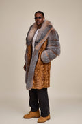 Men's Frank Mink Trench With Fox Collar [Whiskey/Crystal]