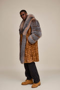 Men's Frank Mink Trench With Fox Collar [Whiskey/Crystal]