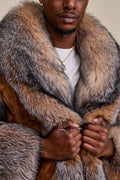 Men's Frank Mink Trench With Fox Collar [Whiskey/Crystal]