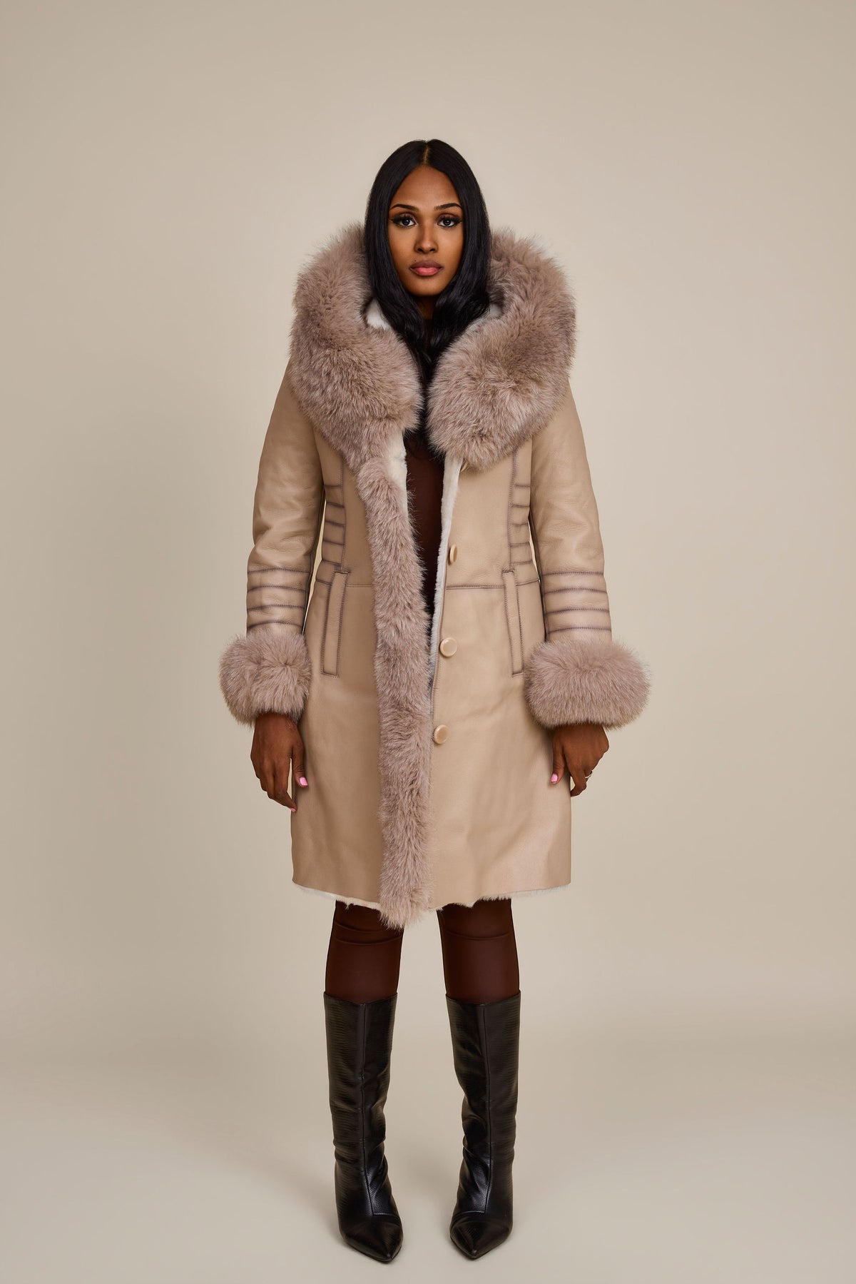 Women's Elsa Shearling Sheepskin Jacket With Fox [Cream]