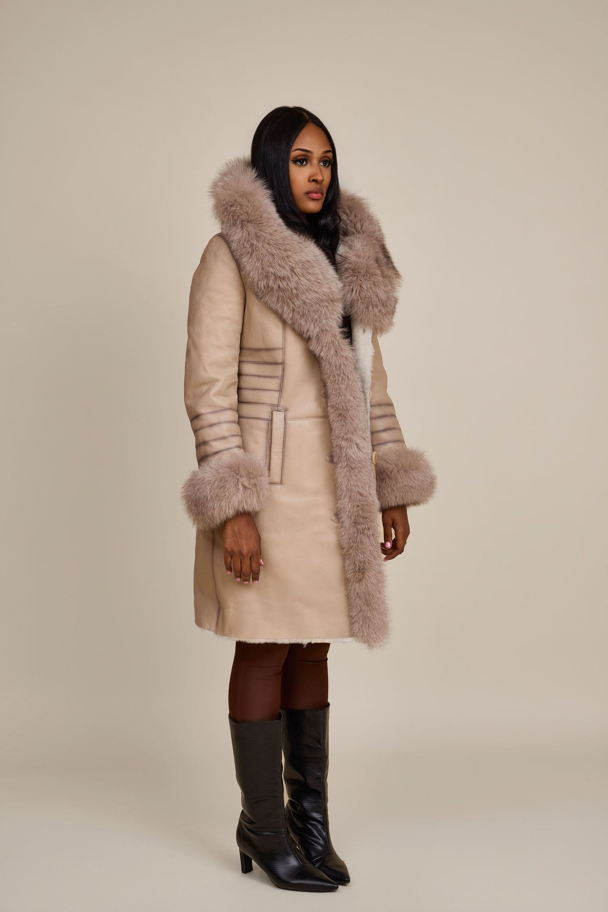 Women's Elsa Shearling Sheepskin Jacket With Fox [Cream]