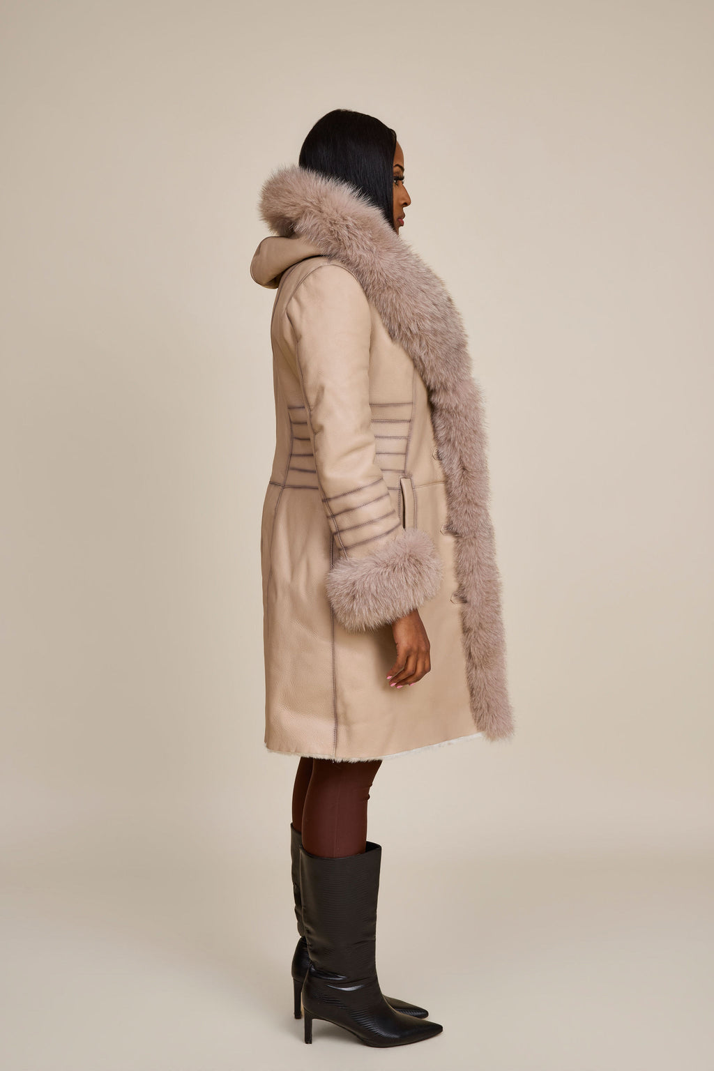 Women's Elsa Shearling Sheepskin Jacket With Fox [Cream]