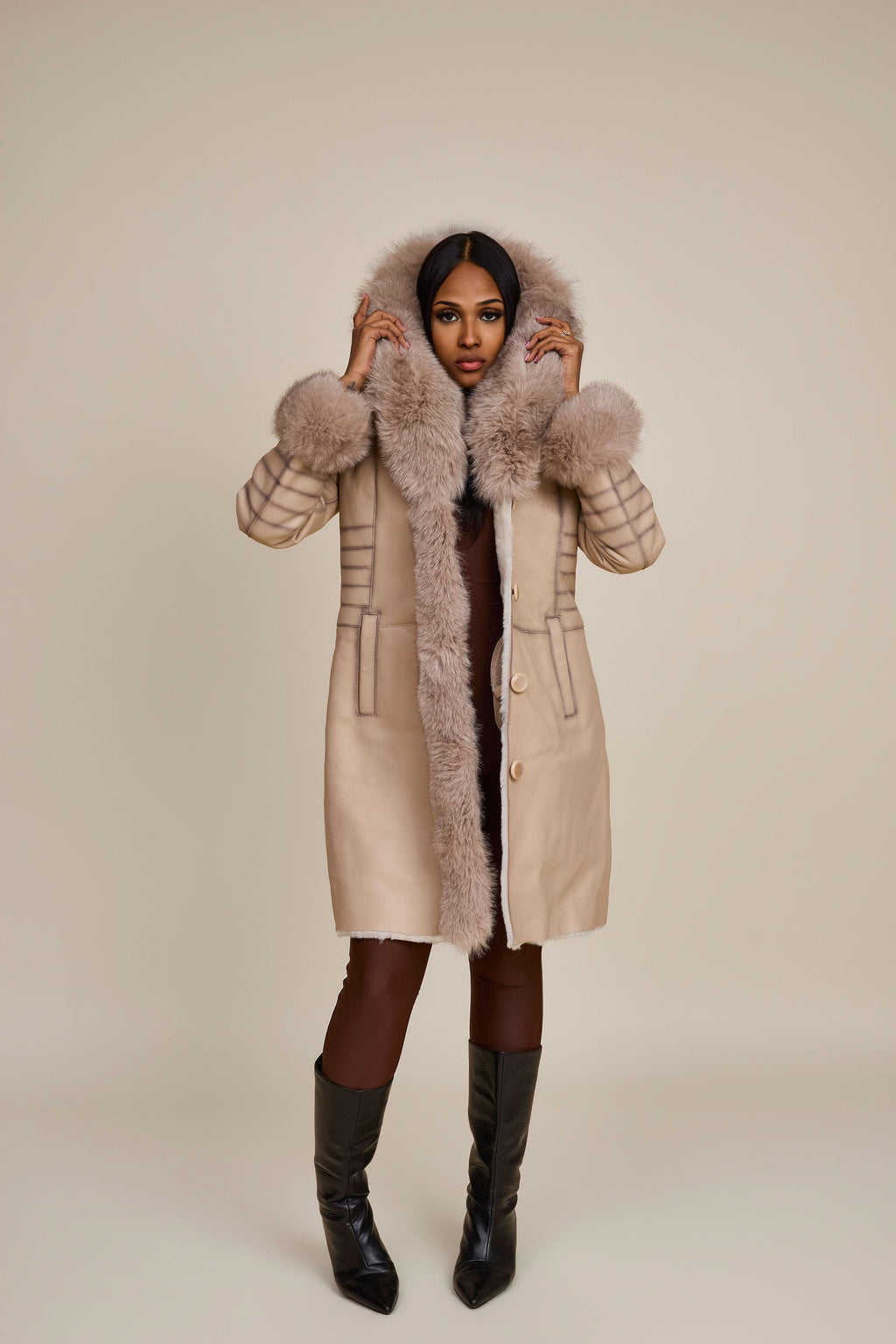 Women's Elsa Shearling Sheepskin Jacket With Fox [Cream]