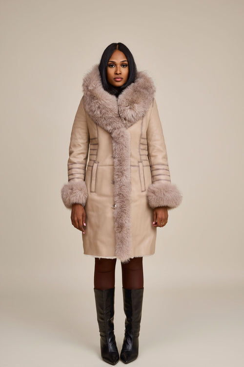 Women's Elsa Shearling Sheepskin Jacket With Fox [Cream]