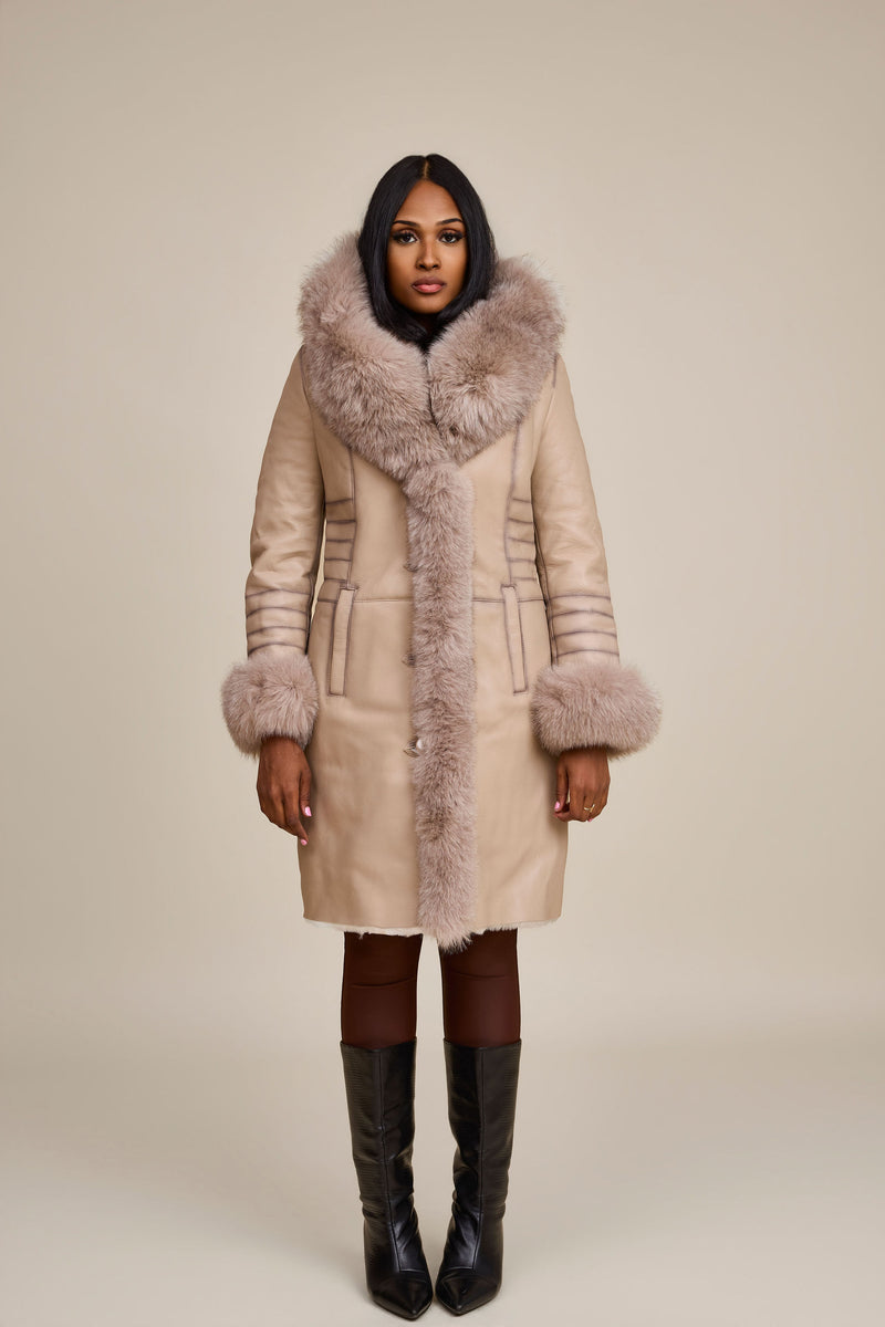 Women's Elsa Shearling Sheepskin Jacket With Fox [Cream]