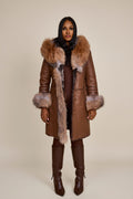 Women's Elsa Shearling Sheepskin Jacket With Fox [Caramel]