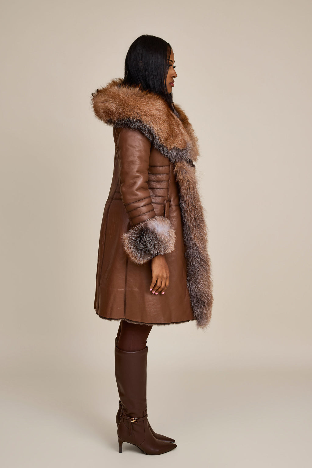 Women's Elsa Shearling Sheepskin Jacket With Fox [Caramel]