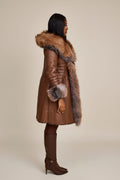 Women's Elsa Shearling Sheepskin Jacket With Fox [Caramel]