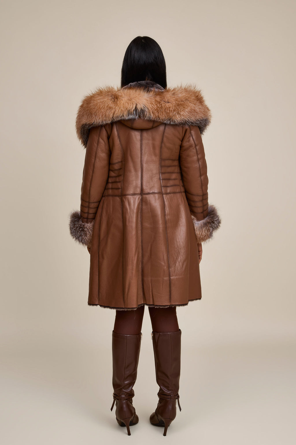 Women's Elsa Shearling Sheepskin Jacket With Fox [Caramel]