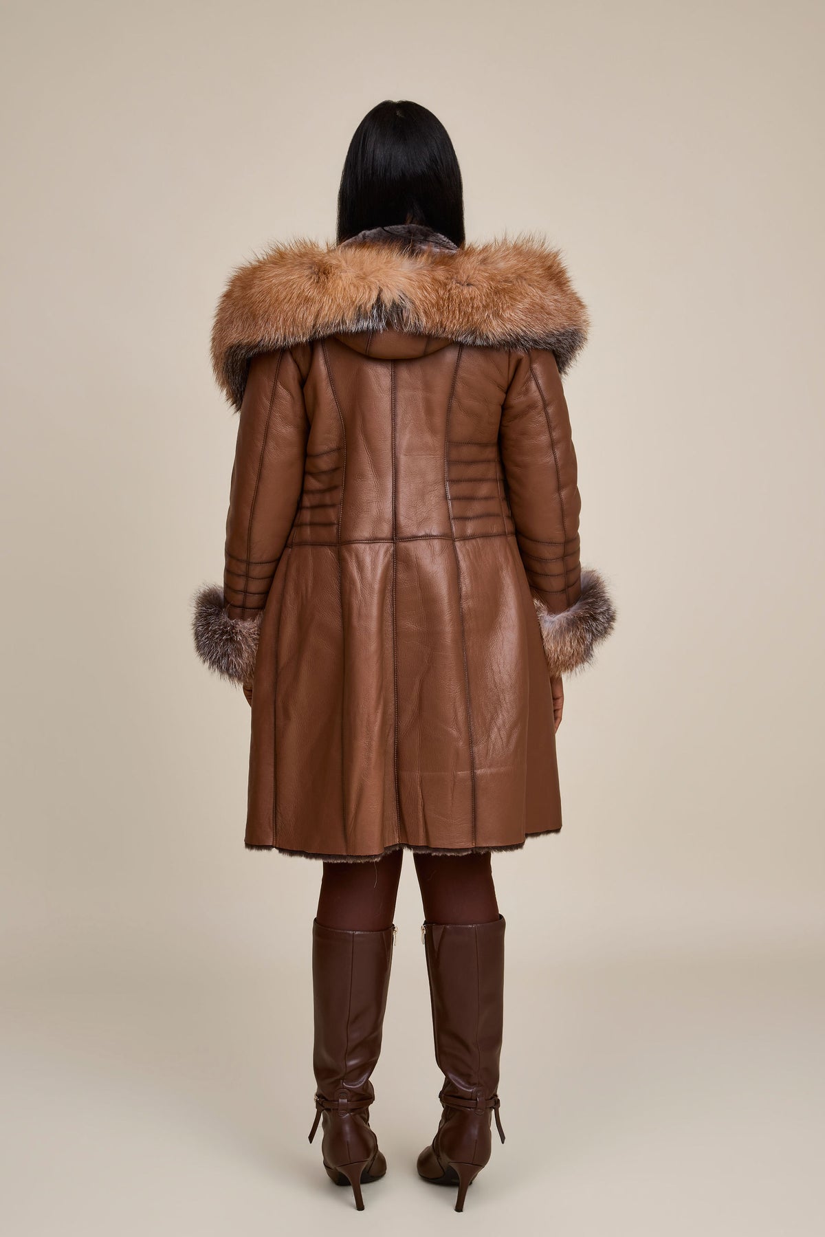 Women's Elsa Shearling Sheepskin Jacket With Fox [Caramel]