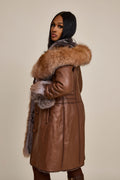 Women's Elsa Shearling Sheepskin Jacket With Fox [Caramel]