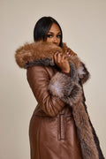 Women's Elsa Shearling Sheepskin Jacket With Fox [Caramel]